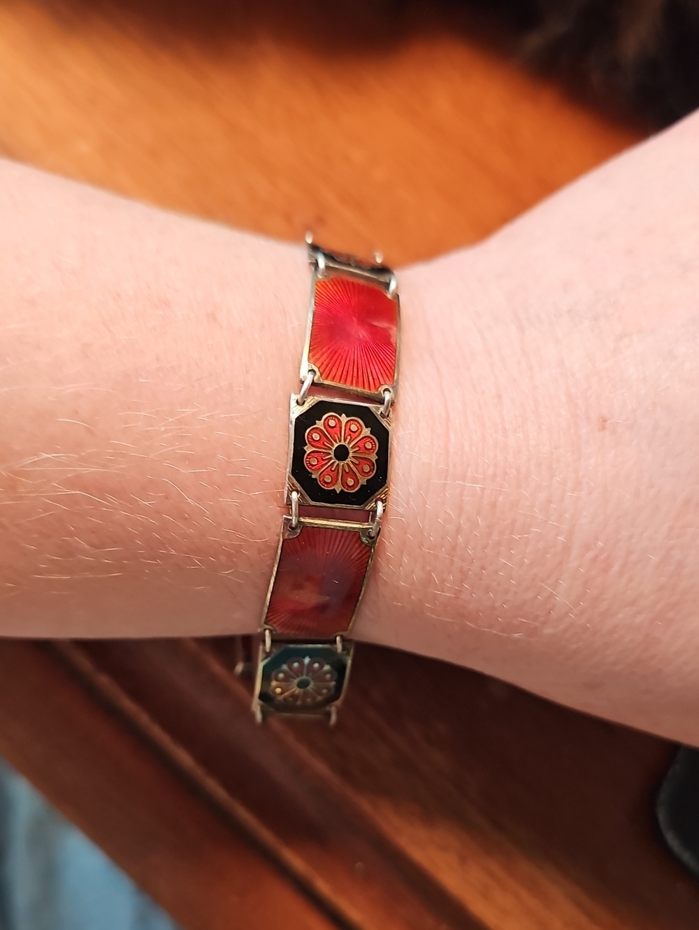 Red David Andersen Guilloche Bracelet